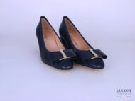 Décolleté  in pelle blu con fiocco </br> <span>-lavorazione a sacchetto-</span></br>D1250 Outlet