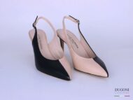 Slingback in pelle  nero e beige </br> D1276 Outlet