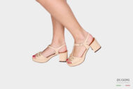 Sandalo con accessorio in pelle beige </br> D1410 Outlet
