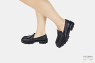 Mocassino carrarmato Ex-L  in pelle nero </br> D1472 Mocassini