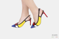 Slingback  in pelle a riquadri di colori <br/> D1492 Scarpe donna