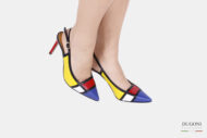 Slingback  in pelle a riquadri di colori <br/> D1492 Scarpe donna