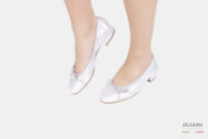 Ballerina tacco 20mm in  pelle laminata argento  </br> D1483 Ballerine