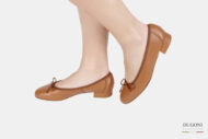 Ballerina tacco 20mm in pelle marrone cuoio </br> D1293 Ballerine