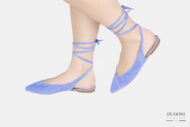 Ballerina in camoscio azzurro con incroci </br> D1537 Ballerine