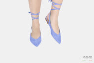 Ballerina in camoscio azzurro con incroci </br> D1537 Ballerine