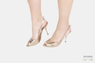 Slingback spuntato in pelle oro </br> D1518 COLLEZIONE SPOSA