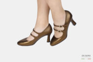 Mary Jane in  pelle bronzo con doppio cinturino </br> D1549 Mary Jane