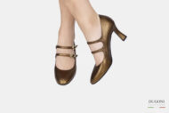 Mary Jane in  pelle bronzo con doppio cinturino </br> D1549 Mary Jane