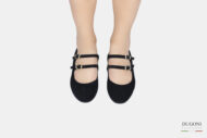 Mary Jane in camoscio nero con doppio cinturino </br> D1593 Mary Jane
