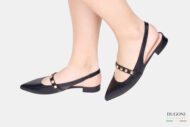 Slingback in guantino nero con borchie </br> D1644 Ballerine