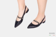 Slingback in guantino nero con borchie </br> D1644 Ballerine