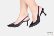 Slingback in pelle nera a rocchetto  </br> D1617 Scarpe donna