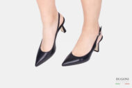 Slingback in pelle nera a rocchetto  </br> D1617 Scarpe donna