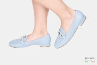 Mocassino con catena in pelle azzurro </br> D1613 Mocassini