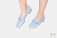 Mocassino con catena in pelle azzurro </br> D1613 Mocassini