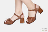 Sandalo a treccia in pelle marrone cuoio con plateau <br/>  D1679 Outlet