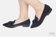 Pantofolina in velluto stampato  blu&taupe  </br> D1727 Ballerine