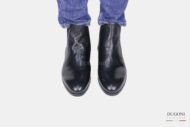 Stivaletto texano con elastici   in pelle nera </br> U407 Calzature uomo