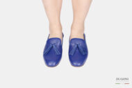 Mocassino in pelle bluette con nappine </br><span>-lavorazione a sacchetto-</span></br> Cristy Italy </br>D1754 Mocassini