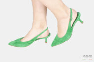 Slingback in camoscio verde smeraldo </br> -lavorazione a sacchetto-</br> D1761 Scarpe donna
