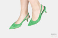 Slingback in camoscio verde smeraldo </br> -lavorazione a sacchetto-</br> D1761 Scarpe donna