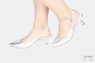 Slingback in pelle laminata argento </br> <span>-lavorazione a sacchetto- </span></br>D1769 COLLEZIONE SPOSA