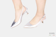 Slingback in pelle laminata argento </br> <span>-lavorazione a sacchetto- </span></br>D1769 COLLEZIONE SPOSA
