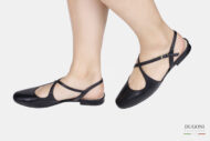 Slingback ultra flat incrociata in pelle nera </br> D1794 Ballerine