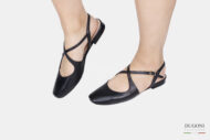 Slingback ultra flat incrociata in pelle nera </br> D1794 Ballerine