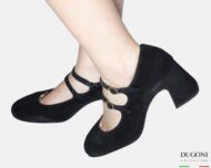 Mary Jane doppi cinturini  in camoscio nero   </br> D1837 Mary Jane