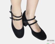 Mary Jane doppi cinturini  in camoscio nero   </br> D1837 Mary Jane