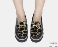 Mocassino animalier in vernice nera </br> LIVERPOOL D1844 Mocassini