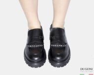 Mocassino borchie in pelle nero</br> D1845 Mocassini