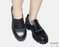 Mocassino borchie in pelle nero</br> D1845 Mocassini