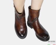 Stivaletto in pelle marrone a giro-zip  </br> D1818 Scarpe donna