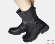 Stivale 3/4 in pelle nera con doppia cerniera </br> D1820 Scarpe donna