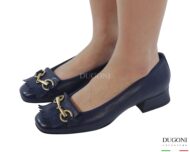 Mocassino  in pelle blu con frangetta   </br><span>-lavorazione a sacchetto-</span></br> D1858 Mocassini