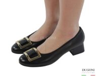 Scarpa in pelle nera  con accessorio  </br><span>-lavorazione a sacchetto-</span></br> D1857 Scarpe