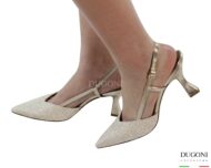 Slingback Rio Avorio platino e laminati  <br/>D1874 COLLEZIONE SPOSA