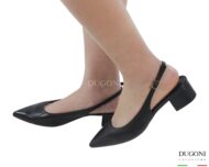 Slingback in pelle nera  <br/> <span>-lavorazione a sacchetto- </span><br/>D1853 Scarpe donna