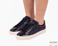 Sneakers zip in pelle e camoscio blu traforata   </br> D1880 Scarpe donna