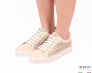 Sneakers zip in pelle e camoscio taupe traforata   </br> D1879 Scarpe donna