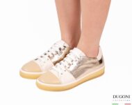 Sneakers bianca e pelle crackle   </br> D1881 Scarpe donna