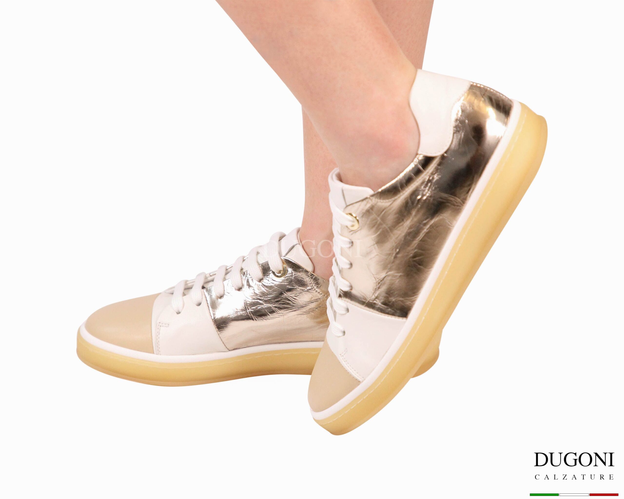 Sneakers bianca e pelle crackle   </br> D1881 Scarpe donna