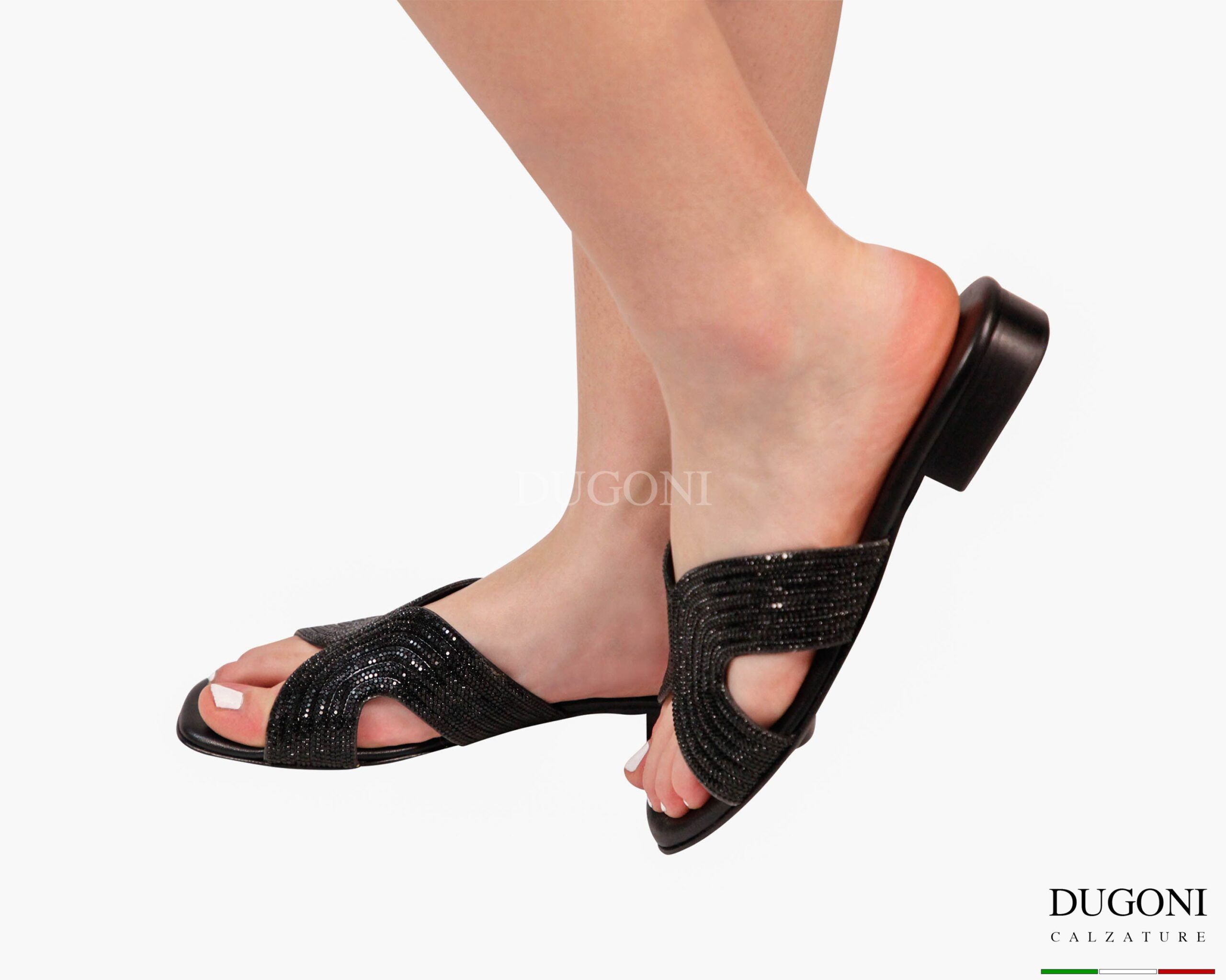 Ciabattina strass nero </br> D1908 Sandali bassi