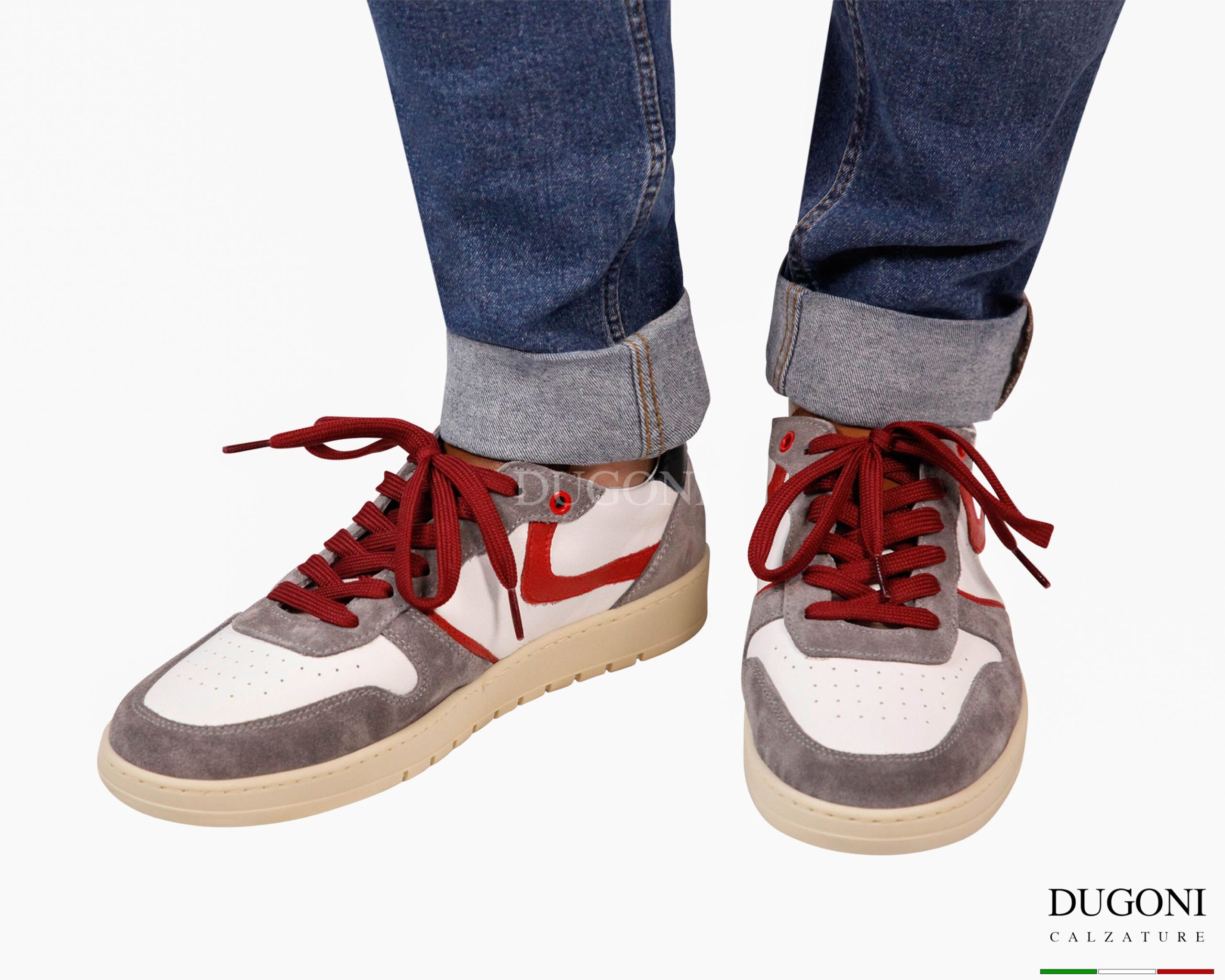 Sneakers  bianca&grigia con lacci bordeaux _ DUGONI </br>U447 Calzature uomo