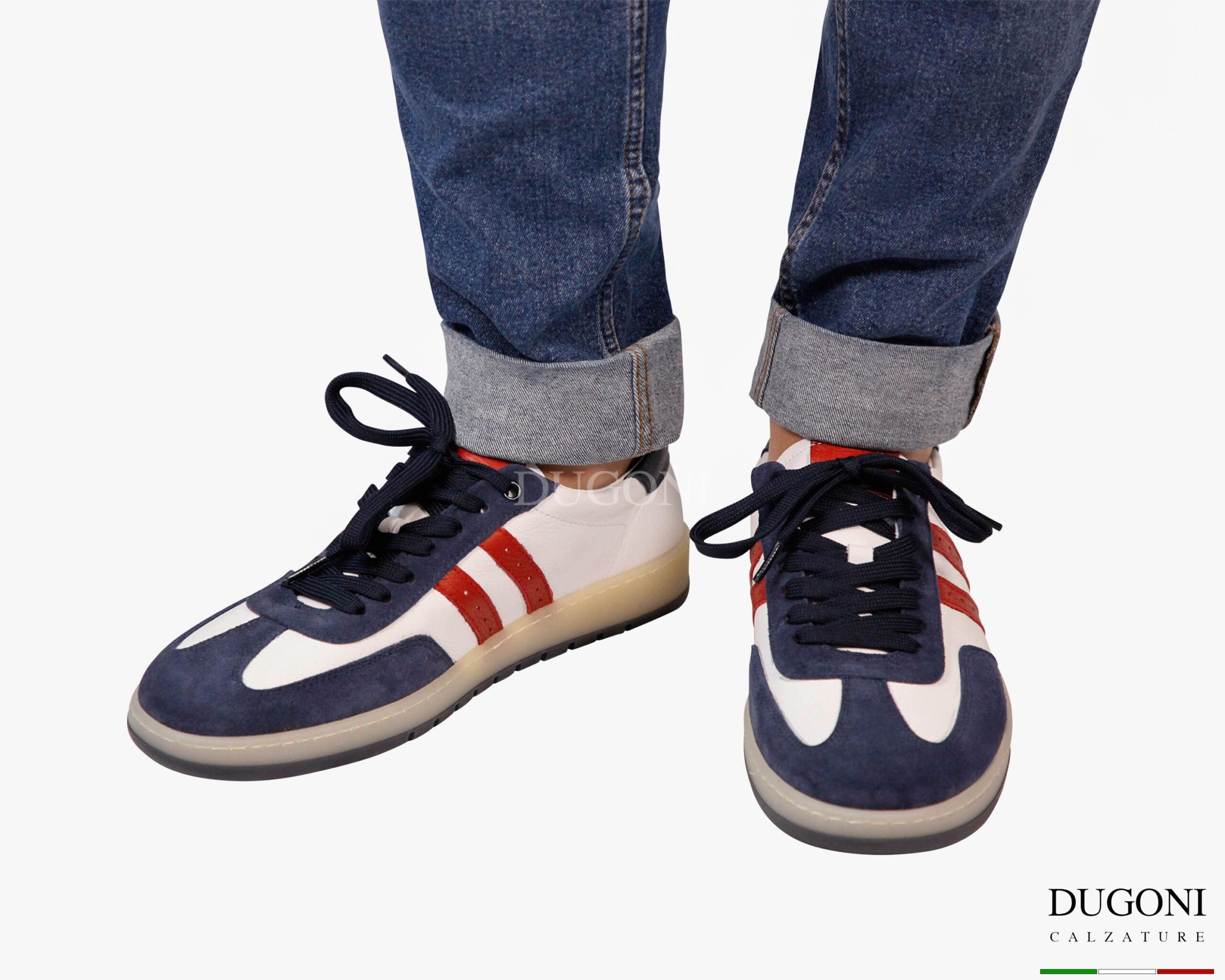 Sneakers bianco&blu con lacci blu_ DUGONI </br>U449 Calzature uomo