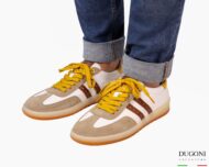 Sneakers bianco&sabbia con lacci ocra_ DUGONI </br>U448 Calzature uomo