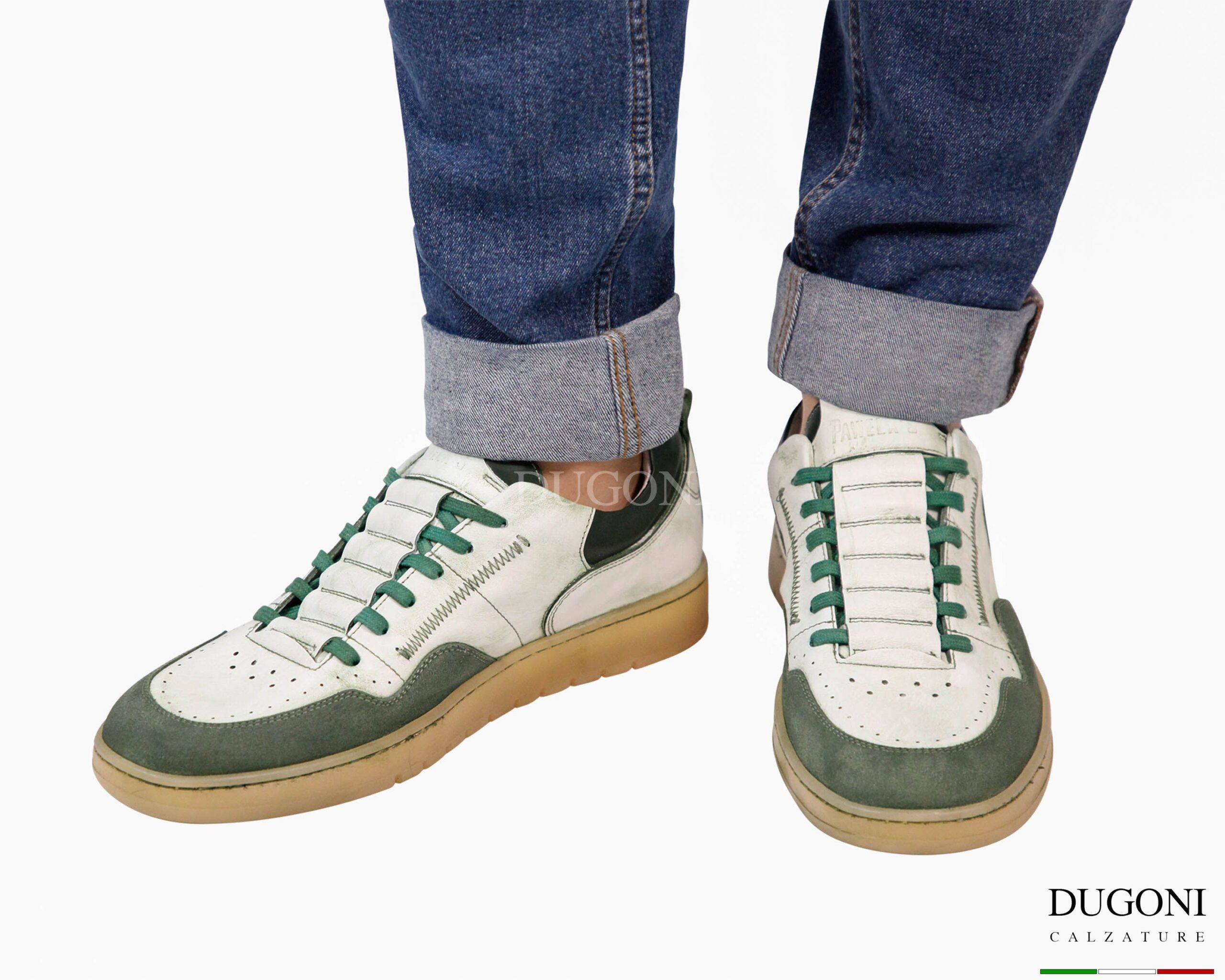 Sneakers slip on bianca&verde _PAWELK’S </br> U445 Calzature uomo